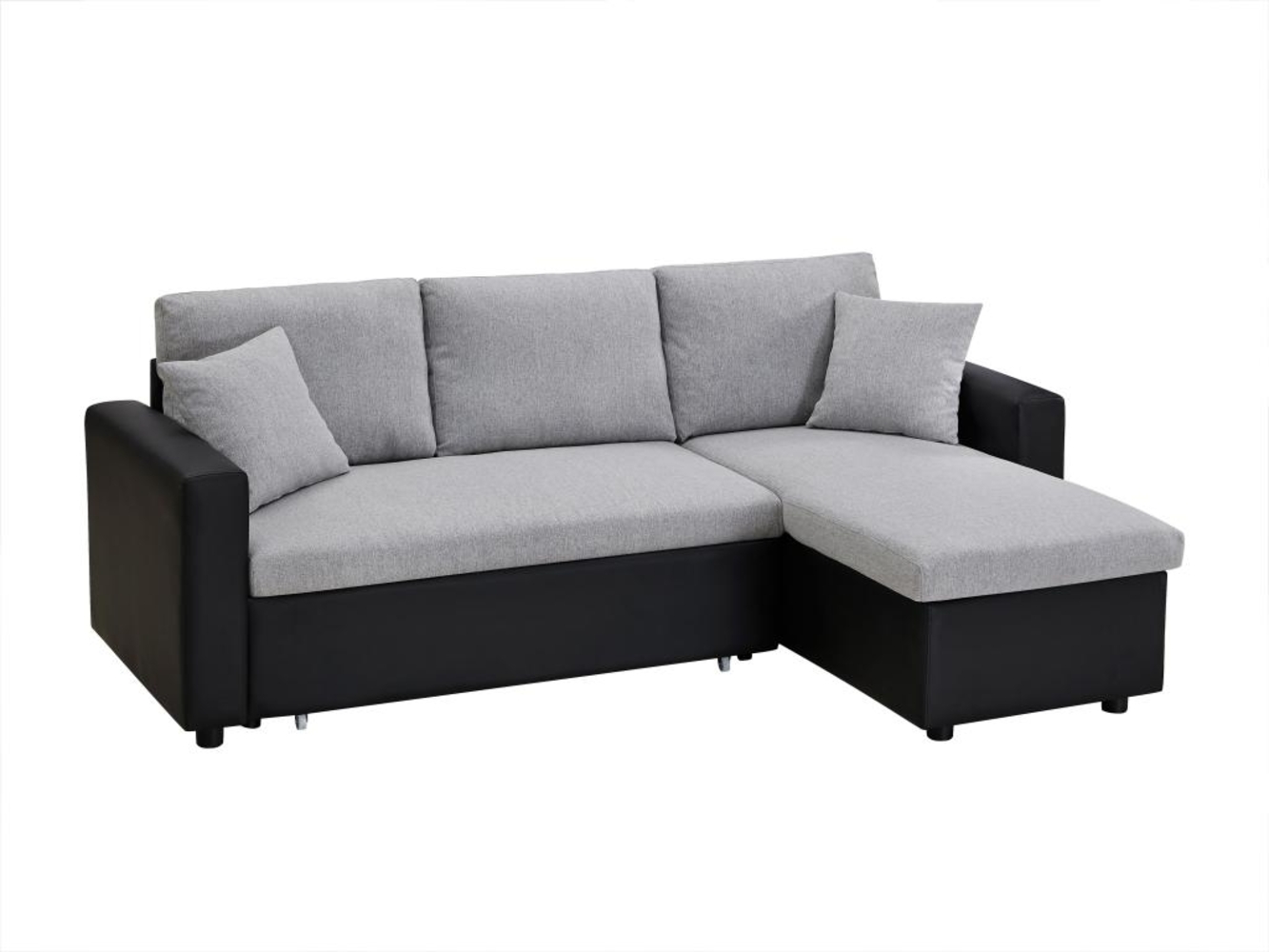 Vente-unique - Ecksofa mit Schlaffunktion GAZUR - Stoff & Kunstleder - Ecke wechselbar - Schwarz & Grau Bild 1
