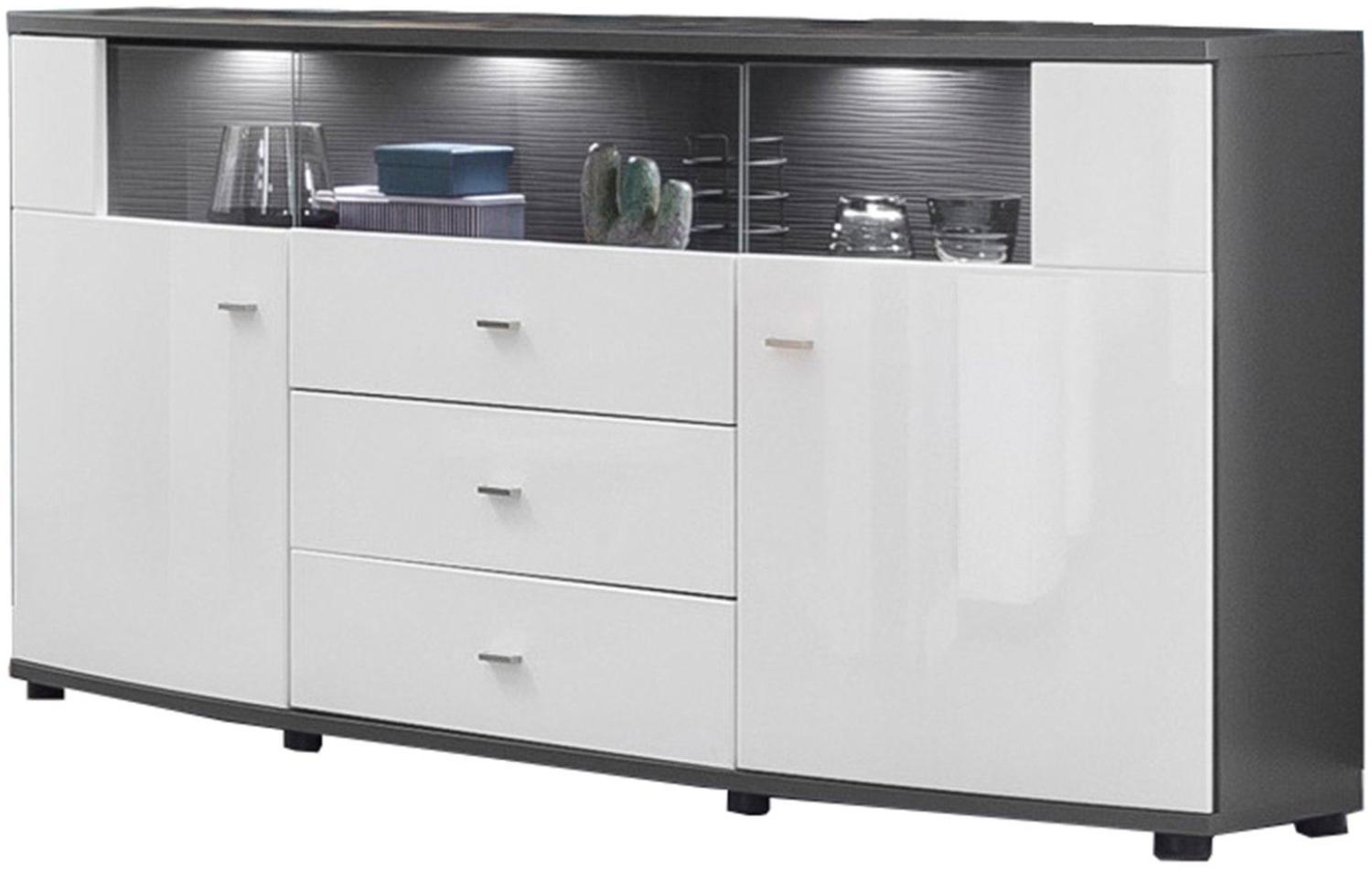 Sideboard Jandy 160x87x42 Anrichte Weiß/Anthrazit/Weiß HG 10163 Bild 1