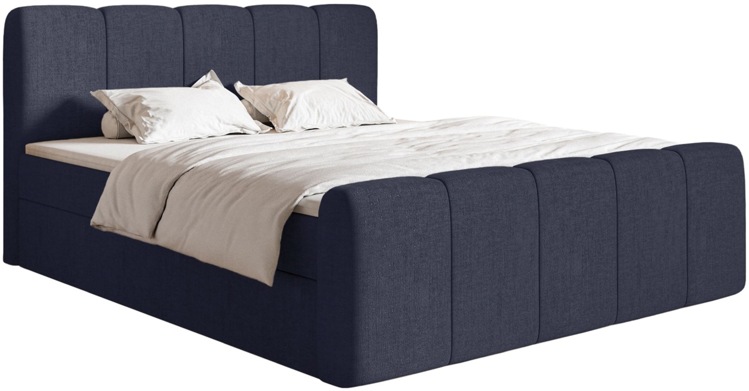Selsey 'Cloudy II' Boxspringbett mit Bettkästen und Topper Chenille Marineblau, 200x200 cm Bild 1