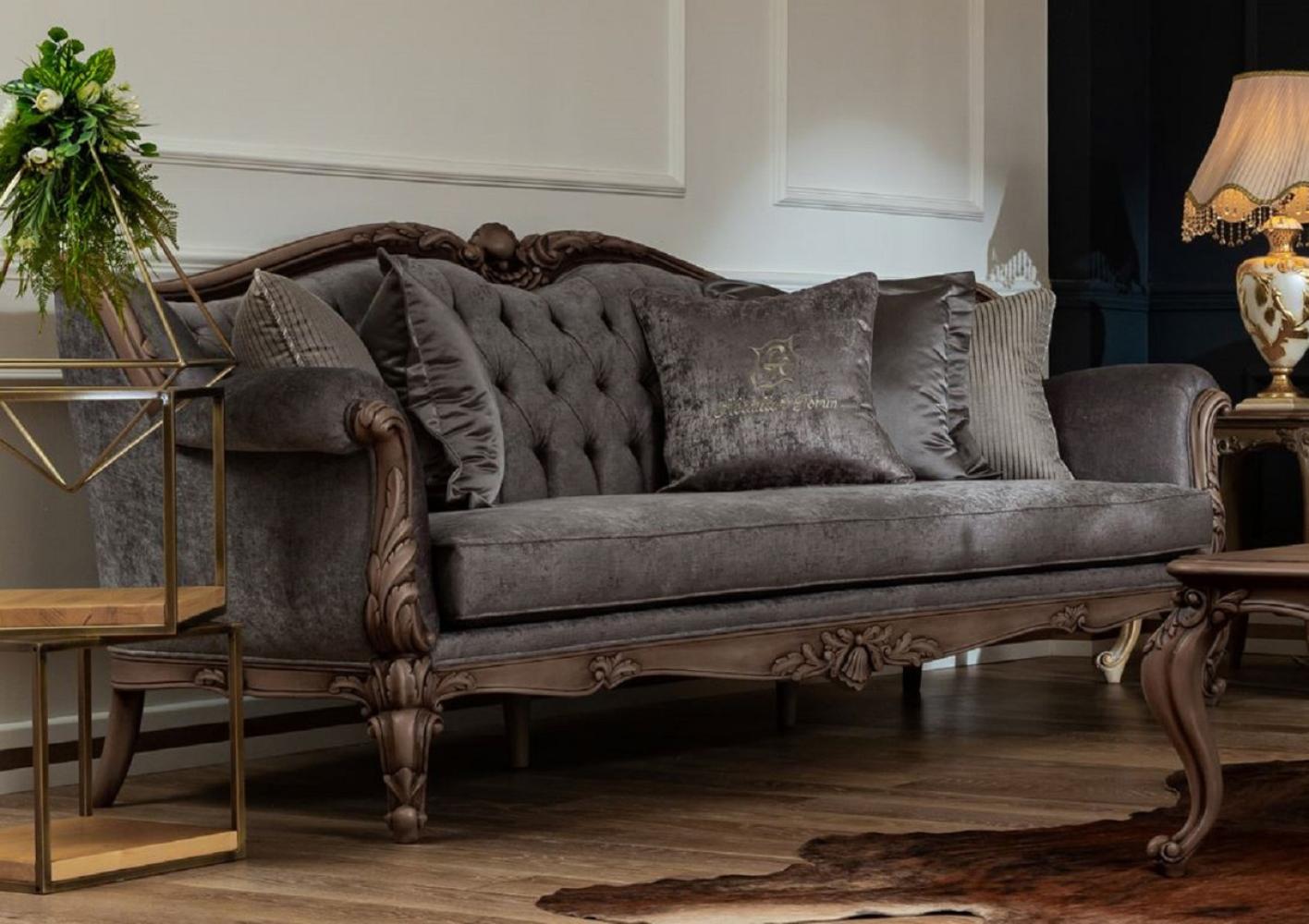 Casa Padrino Luxus Barock Sofa Grau / Braun - Handgefertigtes Wohnzimmer Sofa im Barockstil - Barock Wohnzimmer Möbel Bild 1