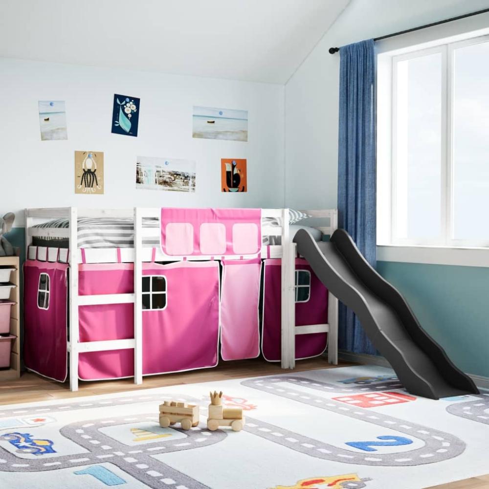 vidaXL Kinderhochbett mit Vorhängen Rosa 90x190 cm Massivholz Kiefer 3309088 Bild 1