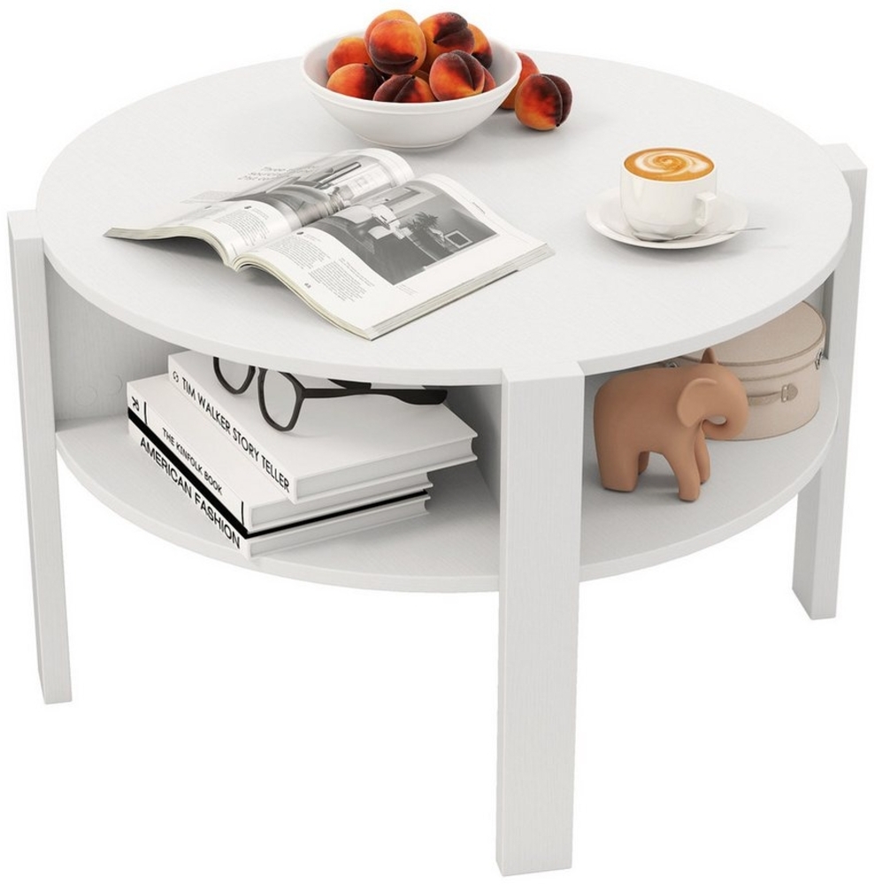 COSTWAY Couchtisch, Rund mit Stauraum, Wohnzimmertisch Holz, weiß Bild 1