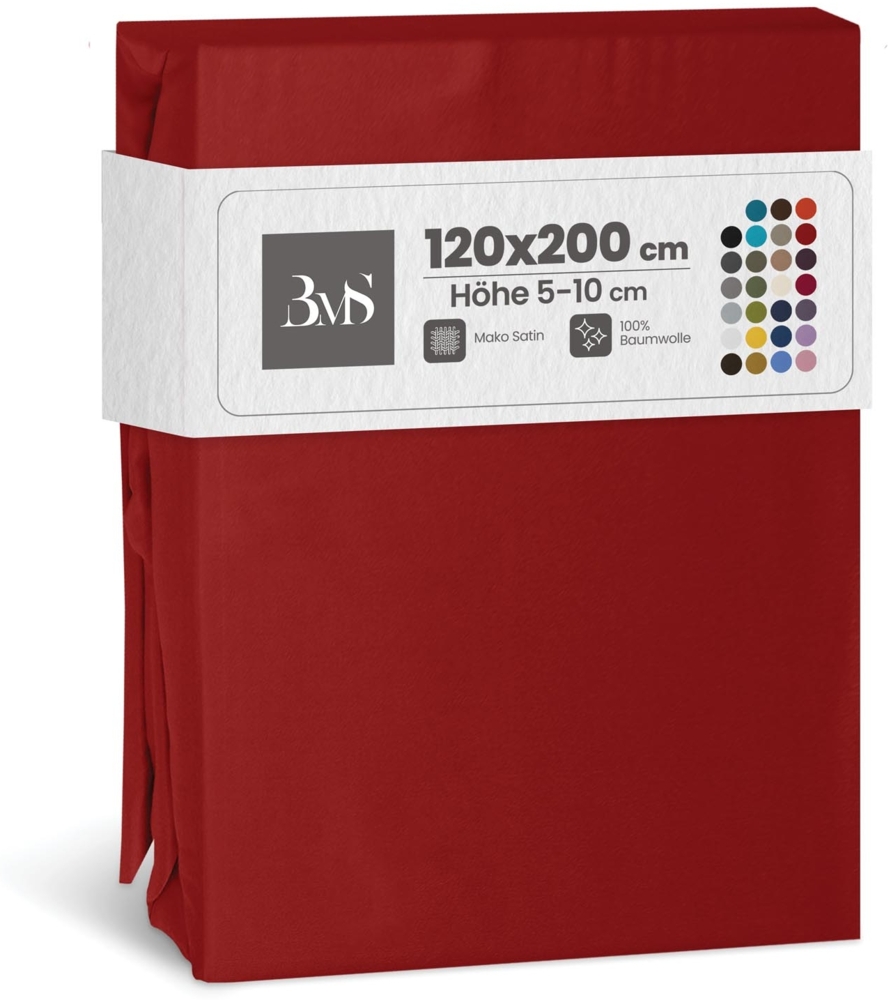 Bettwaesche-mit-Stil Mako-Satin Spannbettlaken rot 120x200cm Höhe 5-10cm Bild 1