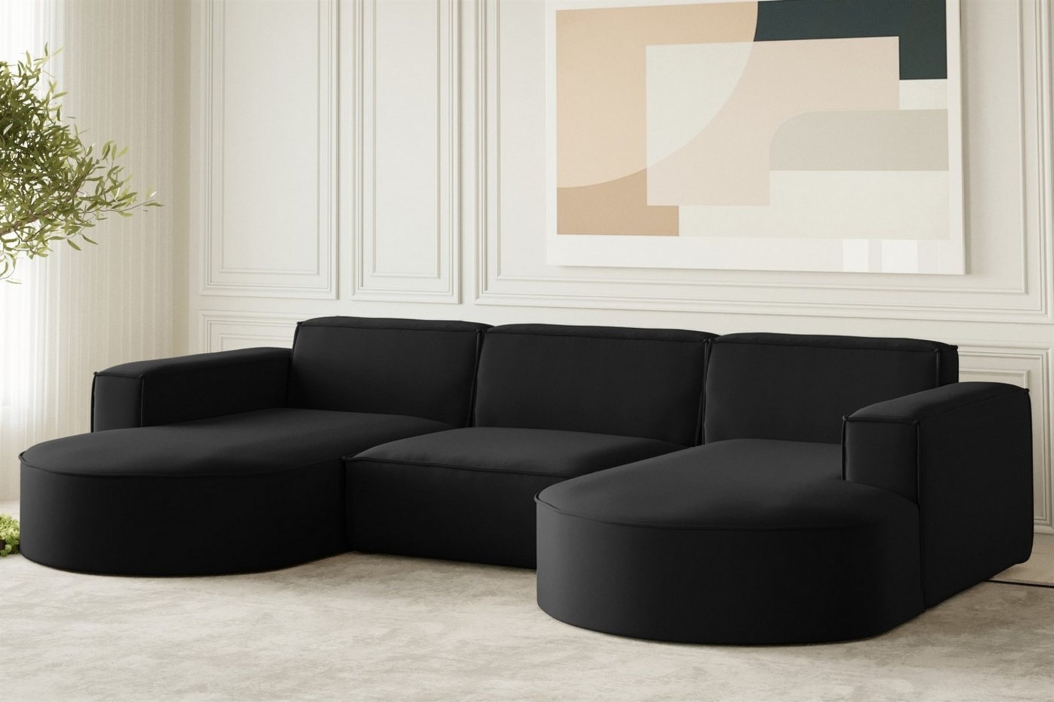 Wohnlandschaft U-Form Sofa PALMA in Stoff Opera Velvet Schwarz Bild 1