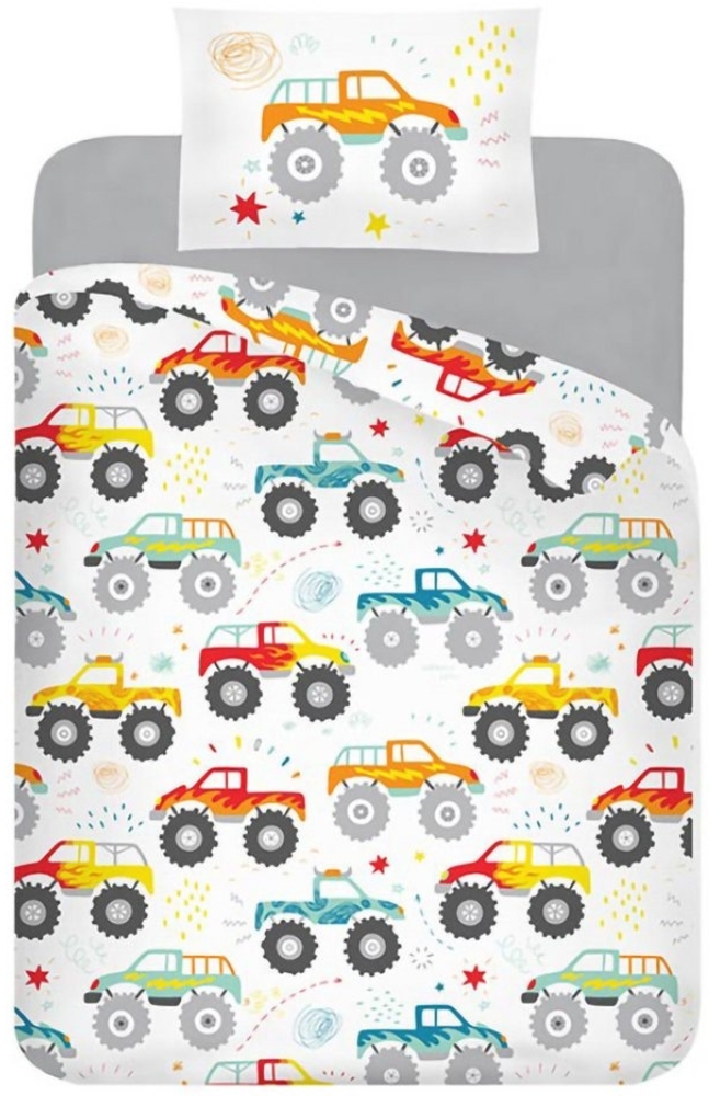 aurora Objektwäsche Kinderbettwäsche Set "Trucks" Bettwäsche: 100x135cm + Kopfkissen: 60x40cm, Baumwolle Bild 1