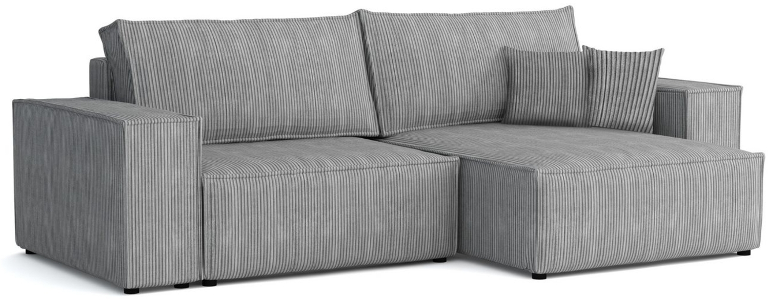 Deine Möbel 24 Wohnlandschaft MATT 255 cm breit Ecksofa Sofa Wohnzimmer L-Couch Cord Samt, Grau Beige Dunkelgrau Anthrazit Graphit Schwarz Hellgrau 2 Teile, mit Schlaffuntion Bettkasten Stauraum Bettkasten Bild 1