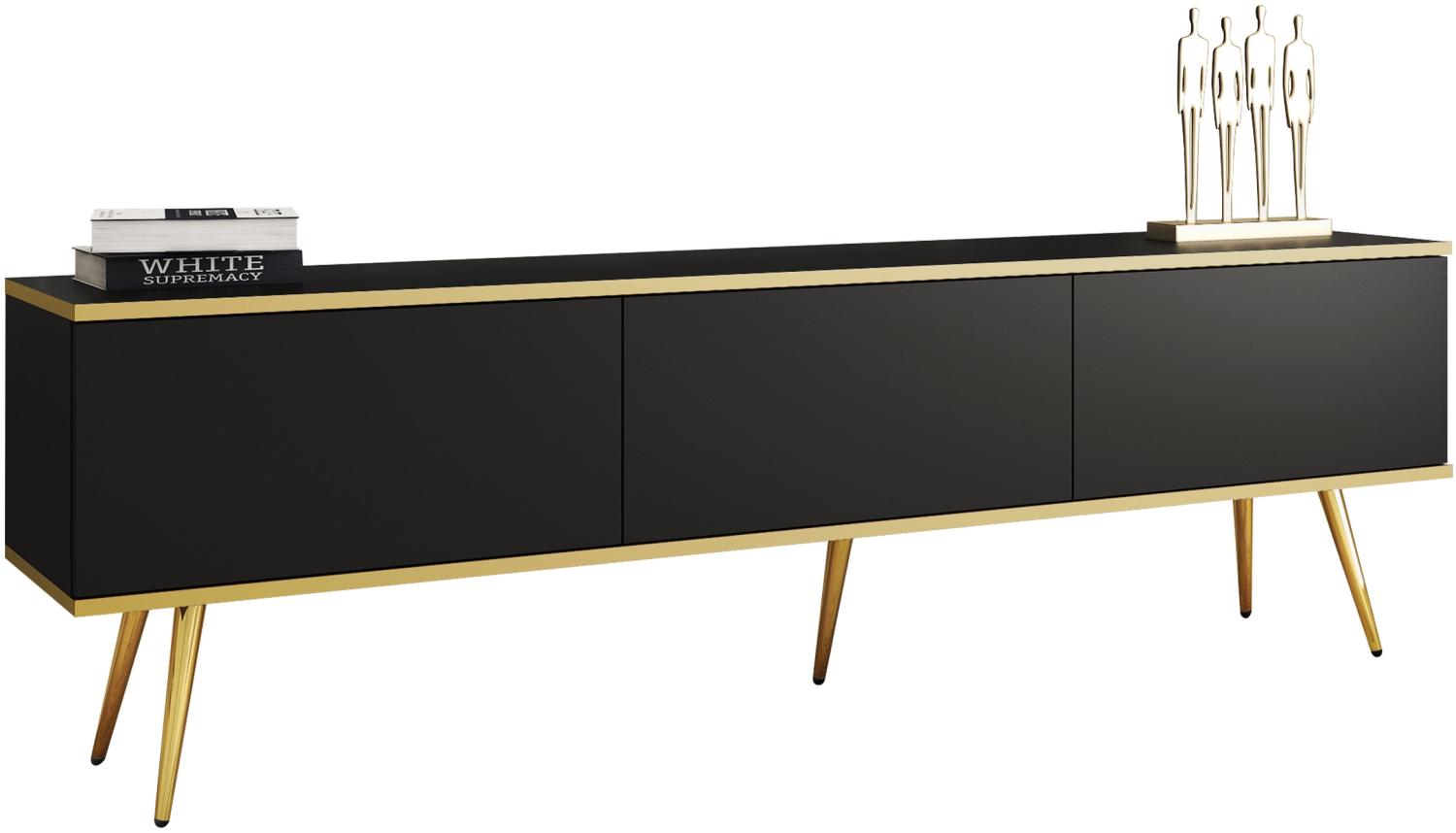 TV Lowboard Orenate 175 mit Füße (Farbe: Schwarz / Schwarz + Gold) Bild 1