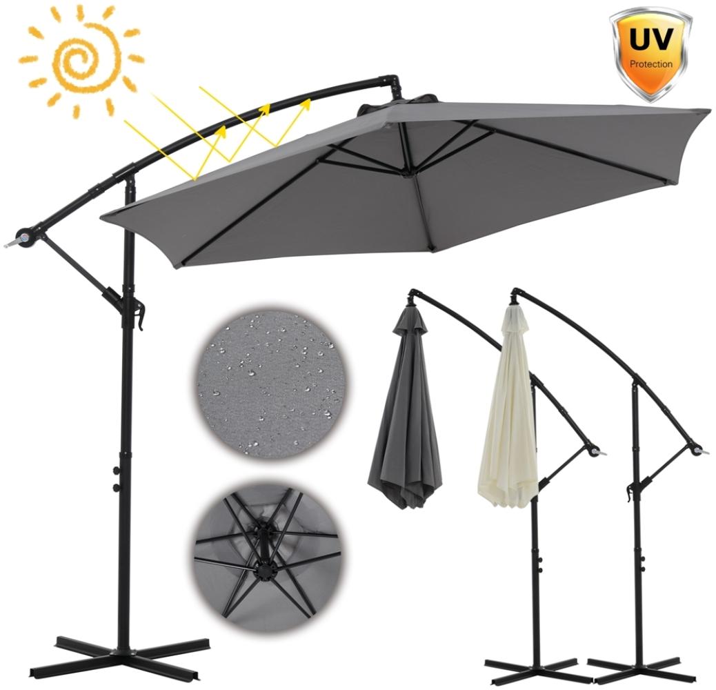 Sonnenschirm 350 cm Marktschirm Strandschirm Grau Kurbelschirm Ampelschirm Gartenschirm Terrassenschirm 3,5 m Meter Aufklappbar Sonnenschutz Garten Bild 1