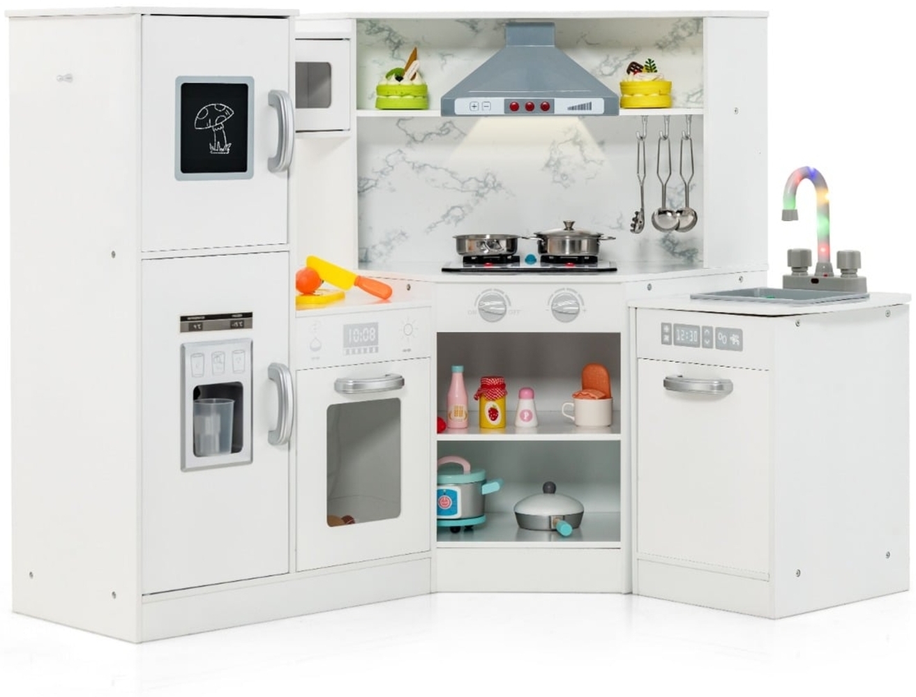 Holz Eck Kinderküche mit Licht & Sound & Tafel & Zubehör Kinderküche Spielküche Holzküche Weiß Bild 1