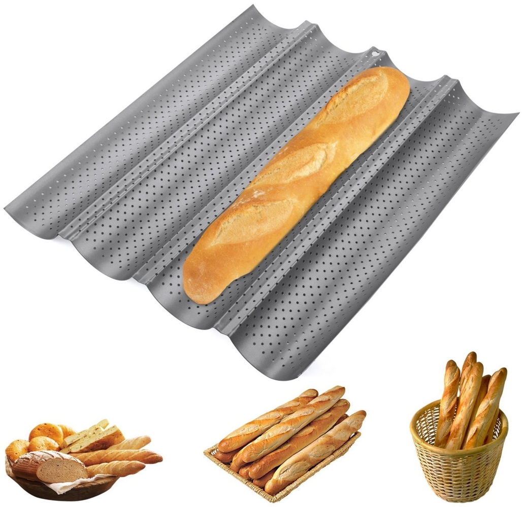 Homewit Baguetteblech 37,8 x 32 x 3 cm Brot Backform, 4 Brotrillen, Kohlenstoffstahl, (1-St, Bestehend aus Kohlenstoffstahl und Antihaftbeschichtung), Korrosions- und Rostschutz, Langzeitanwendung Bild 1