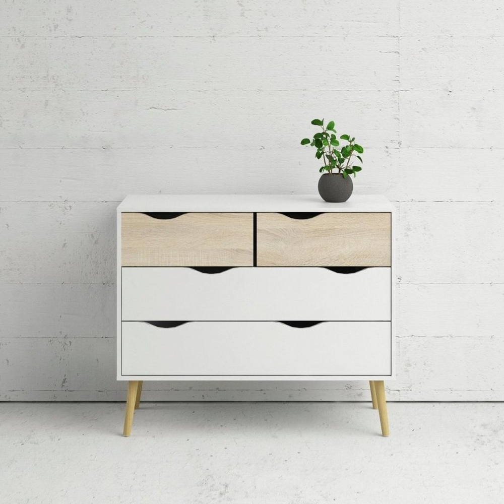 andas Kommode Oslo, Aufbewahrung, Schubladenschrank, Stauraum, Sideboard mit 4 Schubladen, Vollholzbeine, Breite 99 cm, Höhe 82 cm Bild 1