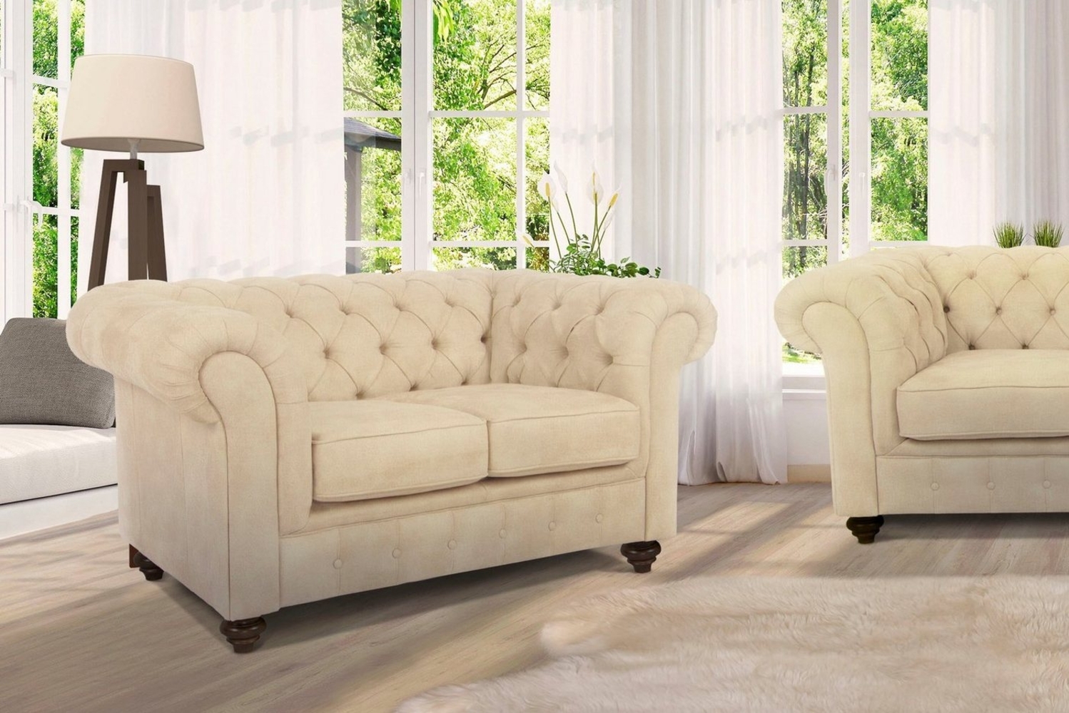 Home affaire Chesterfield-Sofa Duc 2-Sitzer, hochwertige Knopfheftung im Rücken, Samtoptik mit changierender Optik Bild 1