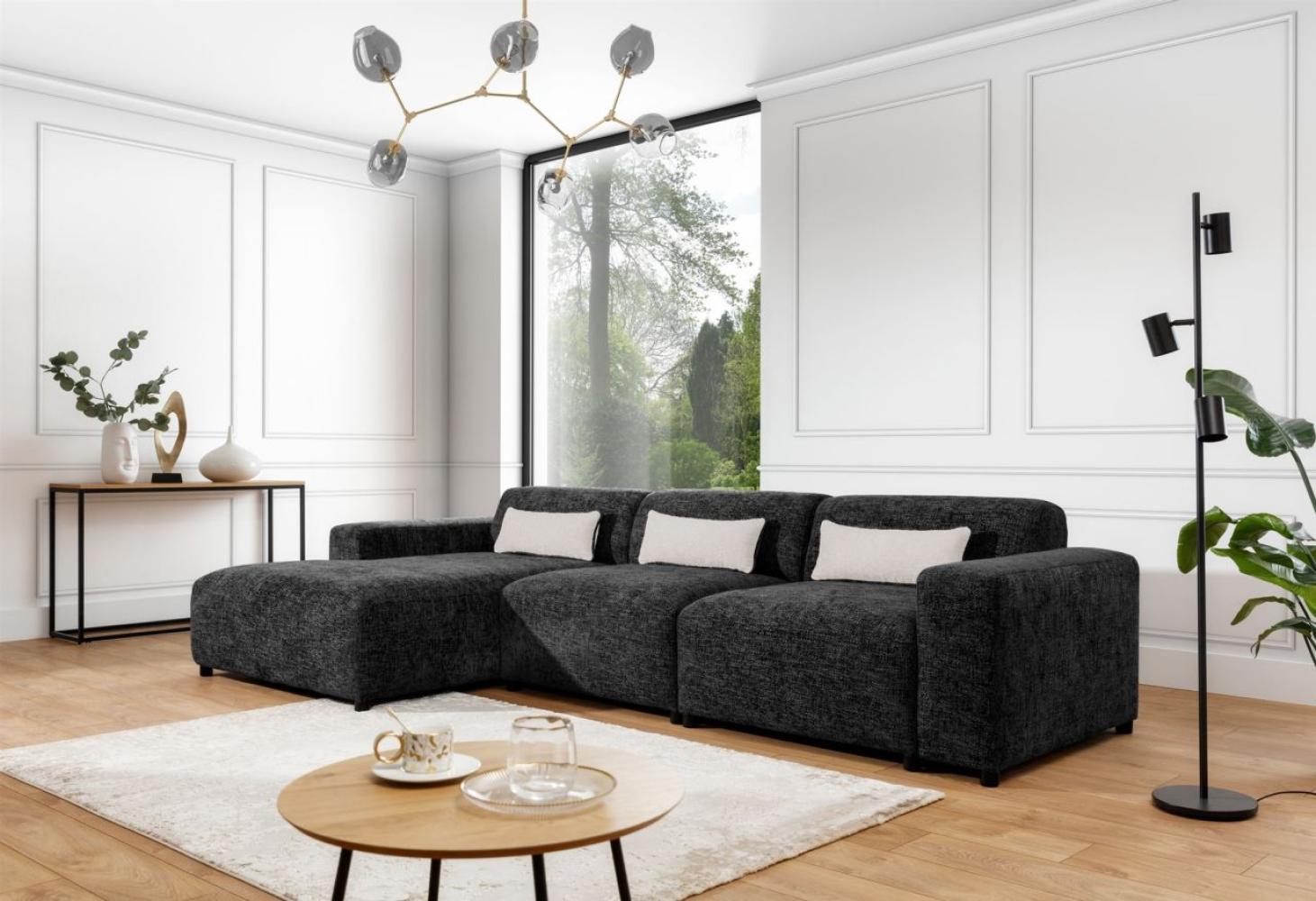 Ecksofa Designersofa ROMY MAX in Stoff Enjoy Me Schwarz Ottomane Links Bild 1