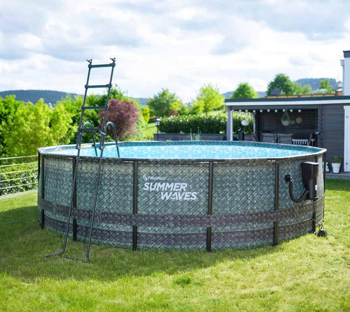 Summer Waves Elite Frame Pool | Aufstellpool rund | Komplettset | Rattanoptik grau | Ø 488x122 cm Bild 1