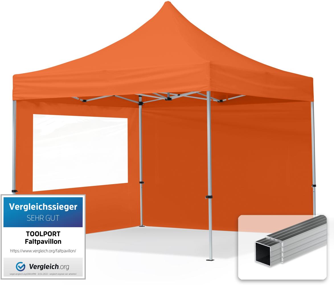 3x3 m Faltpavillon, ECONOMY Alu 32mm, Seitenteile mit Panoramafenster, orange Bild 1