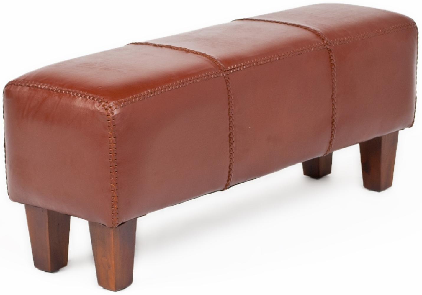 Sitzbank SENAM Brown Büffelleder / Teak ca. 110x45x35cm (BxHxT) Leder Bank Bild 1