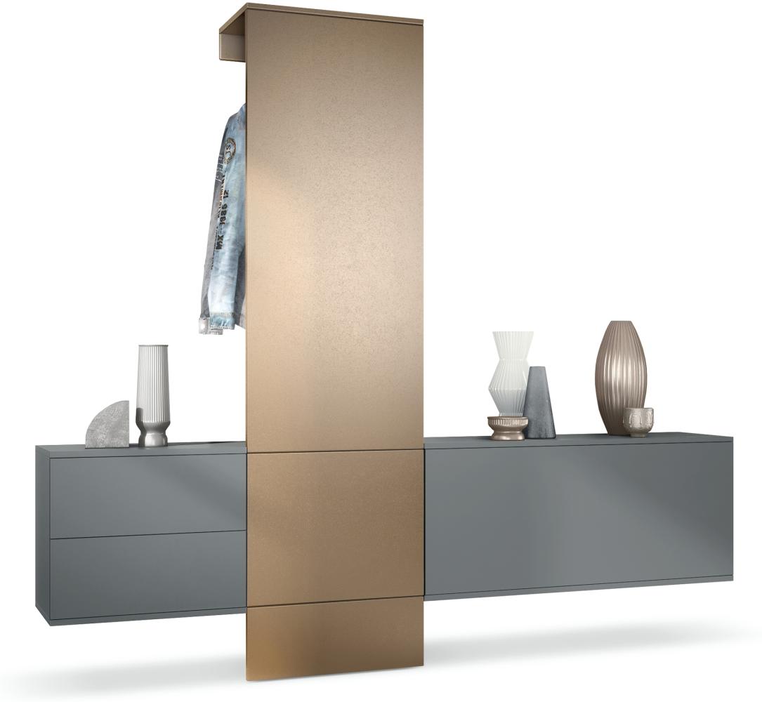 Garderobe Carlton Set 1, Flur-Garderobe aus Deko-Paneel, Schubladen-Kommode & Schuhschrank, Anthrazit matt / Bronze Optik (209 x 193 x 35 cm) Bild 1