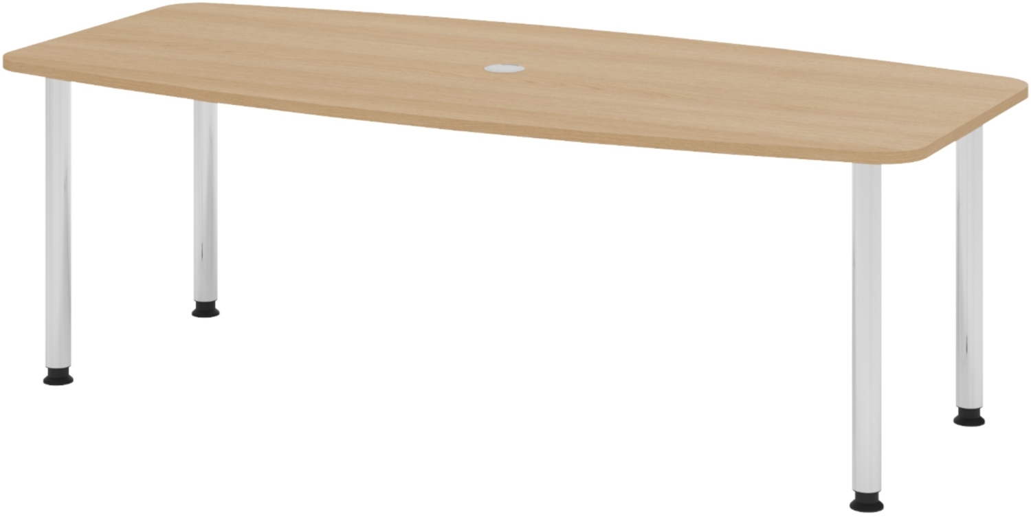 bümö Konferenztisch oval 220x103 cm großer Besprechungstisch in Eiche, Besprechungstisch mit Chromfüßen, Meetingtisch für 8 Personen, XXL-Tisch für Besprechungsraum & Meeting, KT22C-E Bild 1