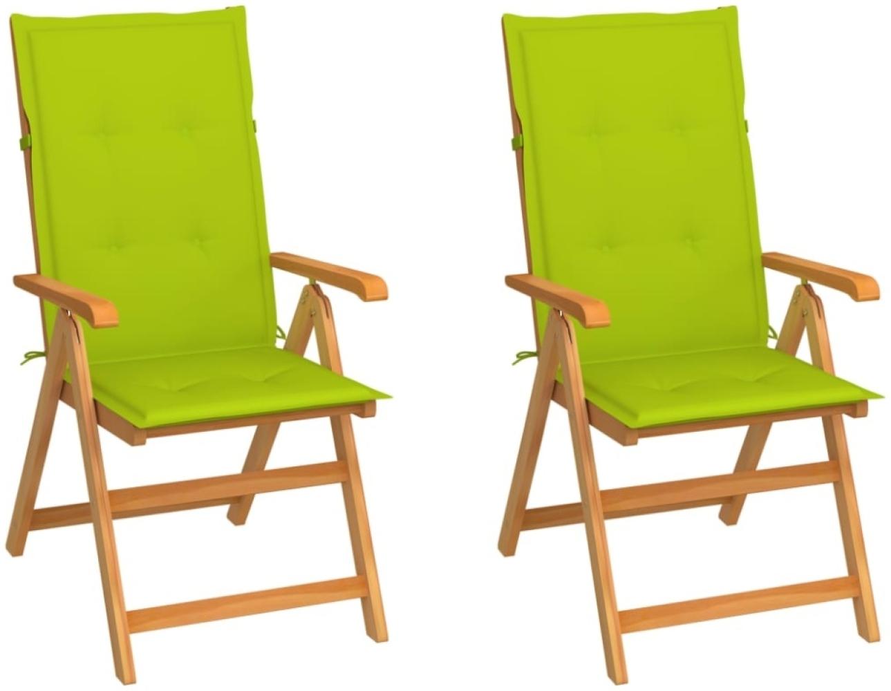 vidaXL Gartenstühle 2 Stk. mit Hellgrünen Kissen Massivholz Teak 3062387 Bild 1