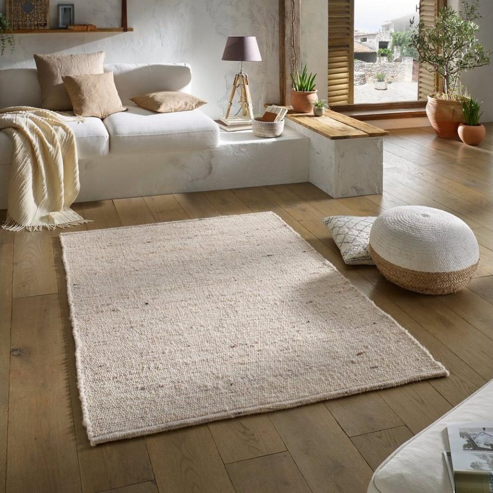 TaCa Home Wollteppich Wollteppich frei von Mottenschutzmitteln, rechteckig, Höhe: 10 mm, nachhaltige Schurwolle Wohnzimmer Schlafzimmer, Natur - 70x130 cm Bild 1