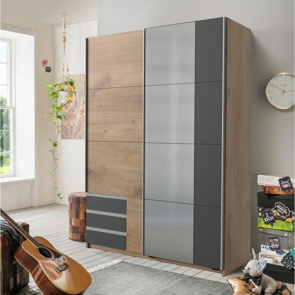 Schwebetürenschrank Emden Kleiderschrank 135 x 64 x 198 cm plankeneiche graphit 2-türig Bild 1