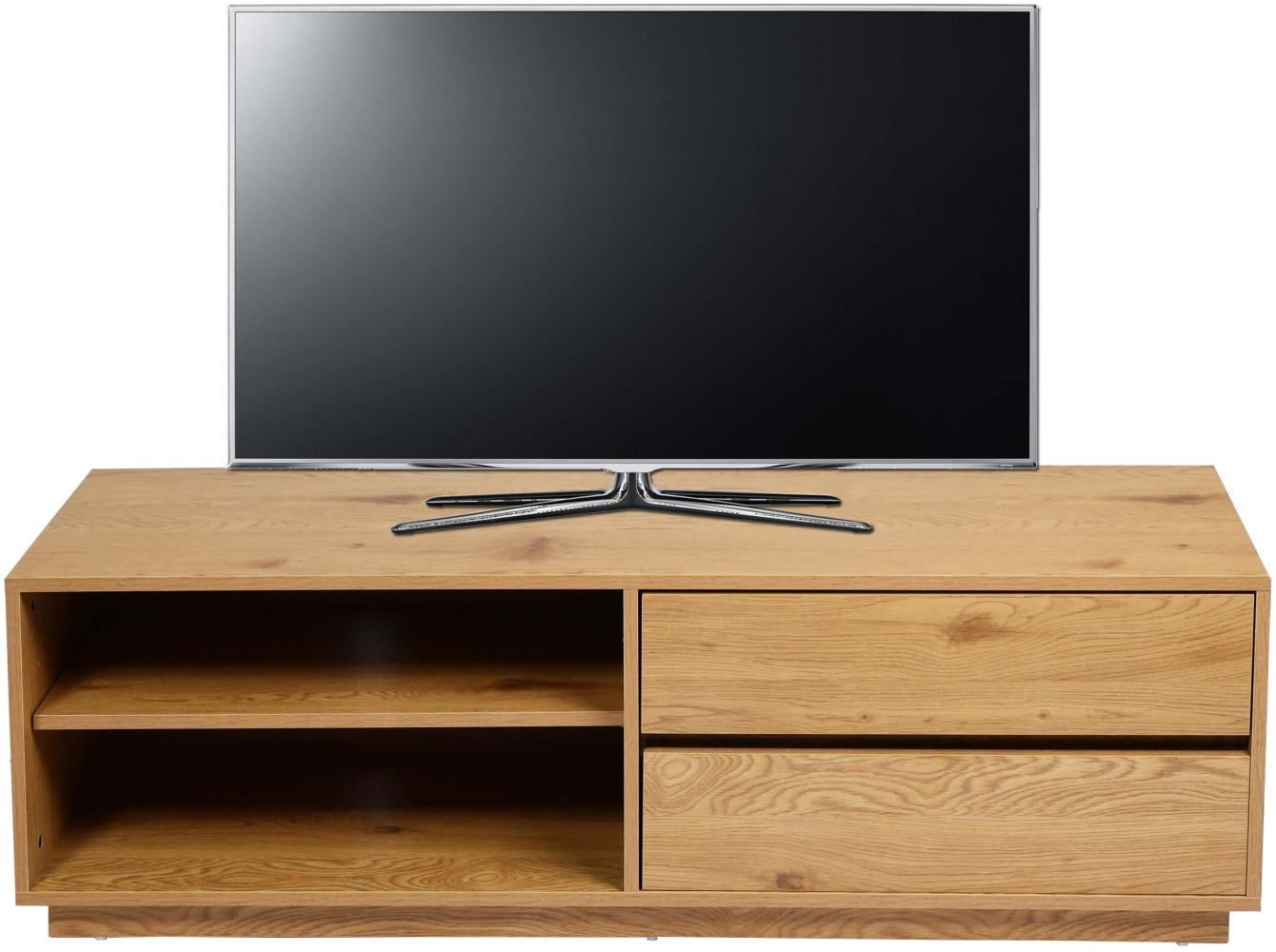 TV-Rack HWC-J78, Fernsehtisch Lowboard Kommode, Schublade, MDF 42x140x40cm ~ Eiche-Optik Bild 1