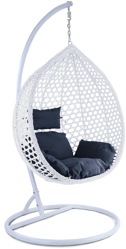 Luxus Hängesessel Style XXL Polyrattan mit Korb und Gestell weiß Kissen dkl. grau Bild 1