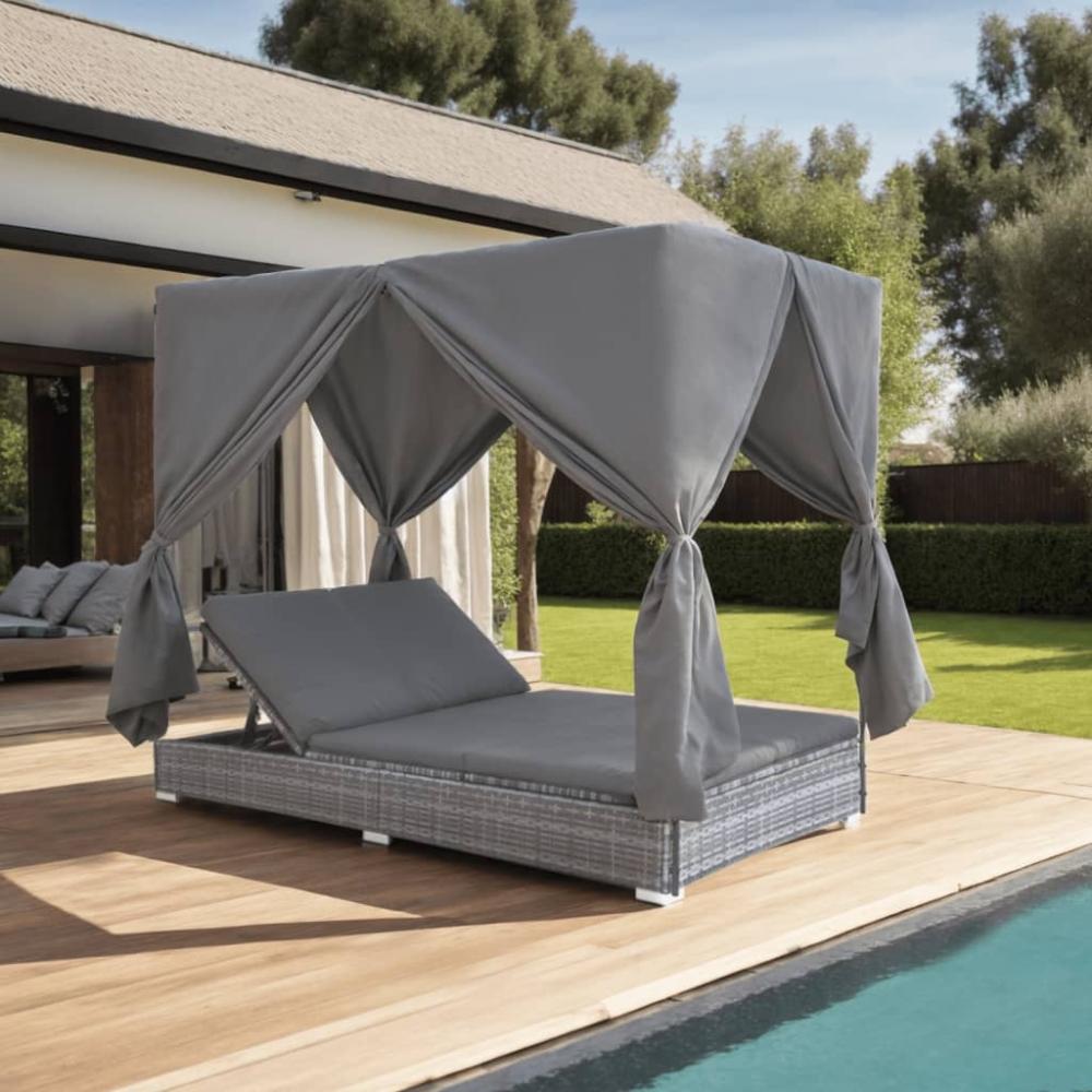 vidaXL Outdoor-Lounge-Bett mit Vorhängen Poly Rattan Grau 45647 Bild 1