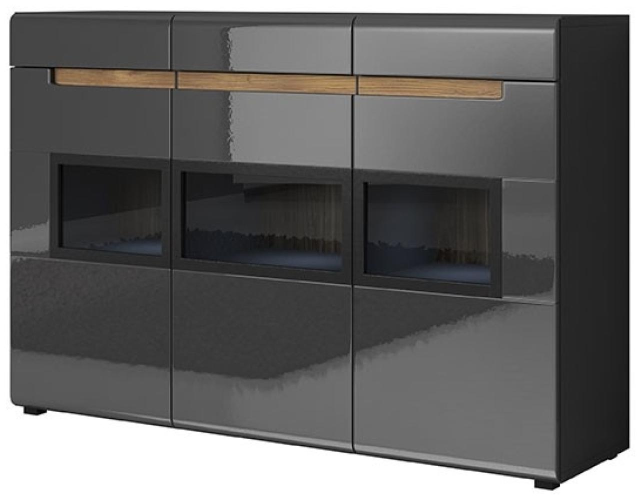 Sideboard Hektor Kommode 137cm grau Front MDF Hochglanz Fichte Bild 1