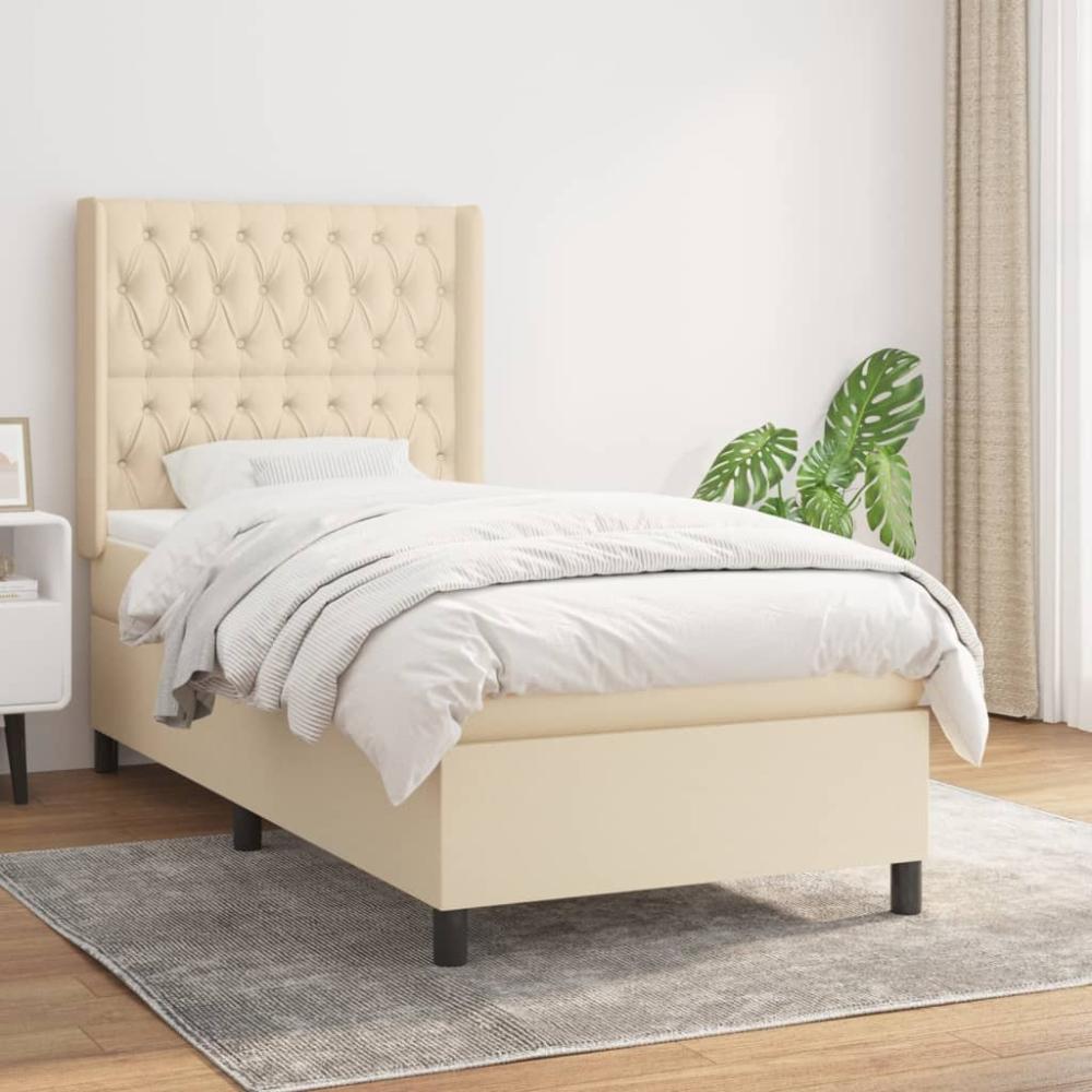 Boxspringbett mit Matratze Stoff Creme 90 x 190 cm Bild 1