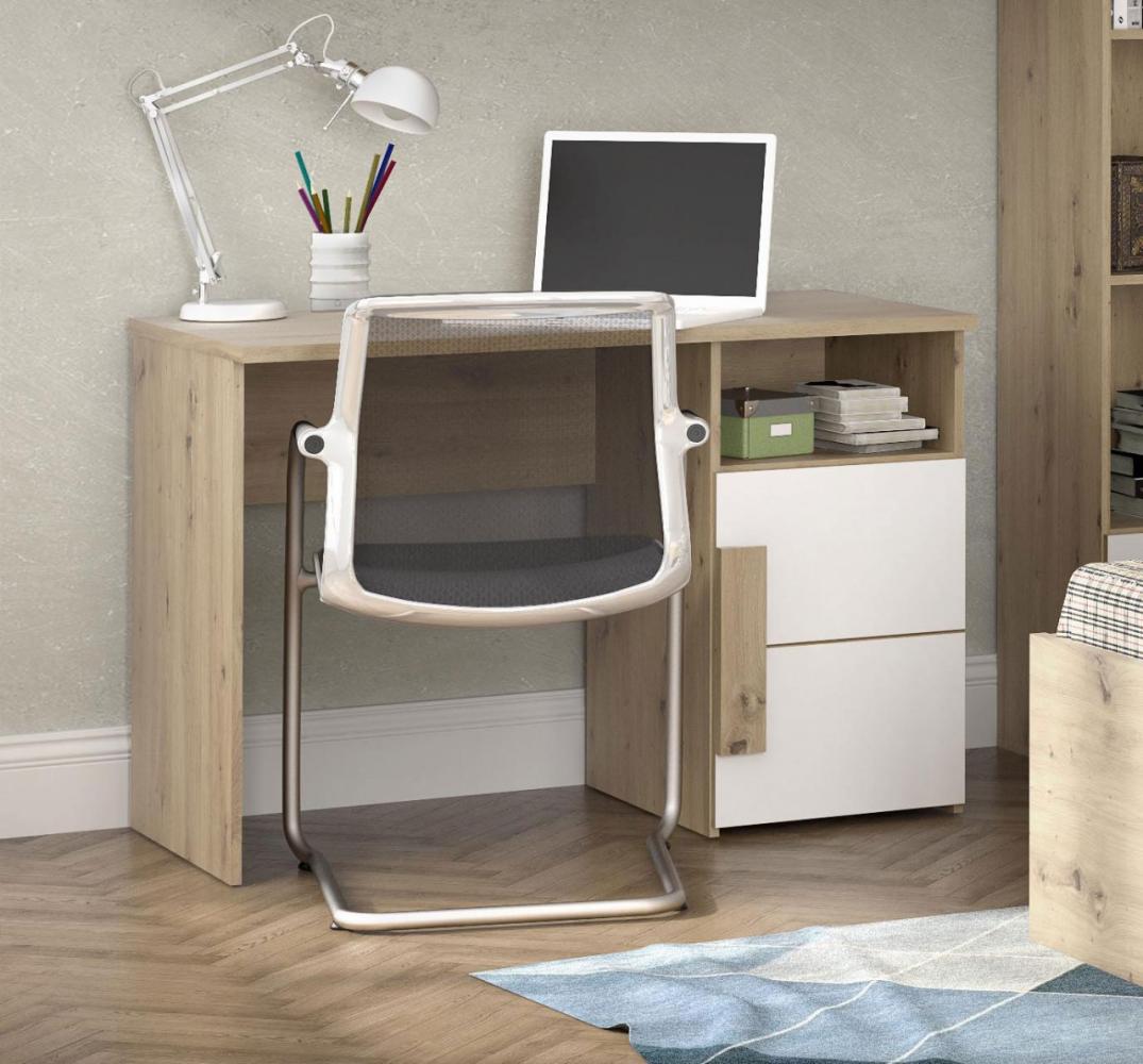 Schreibtisch Computertisch Bürotisch 110x60cm Eiche Artisan / weiß Bild 1