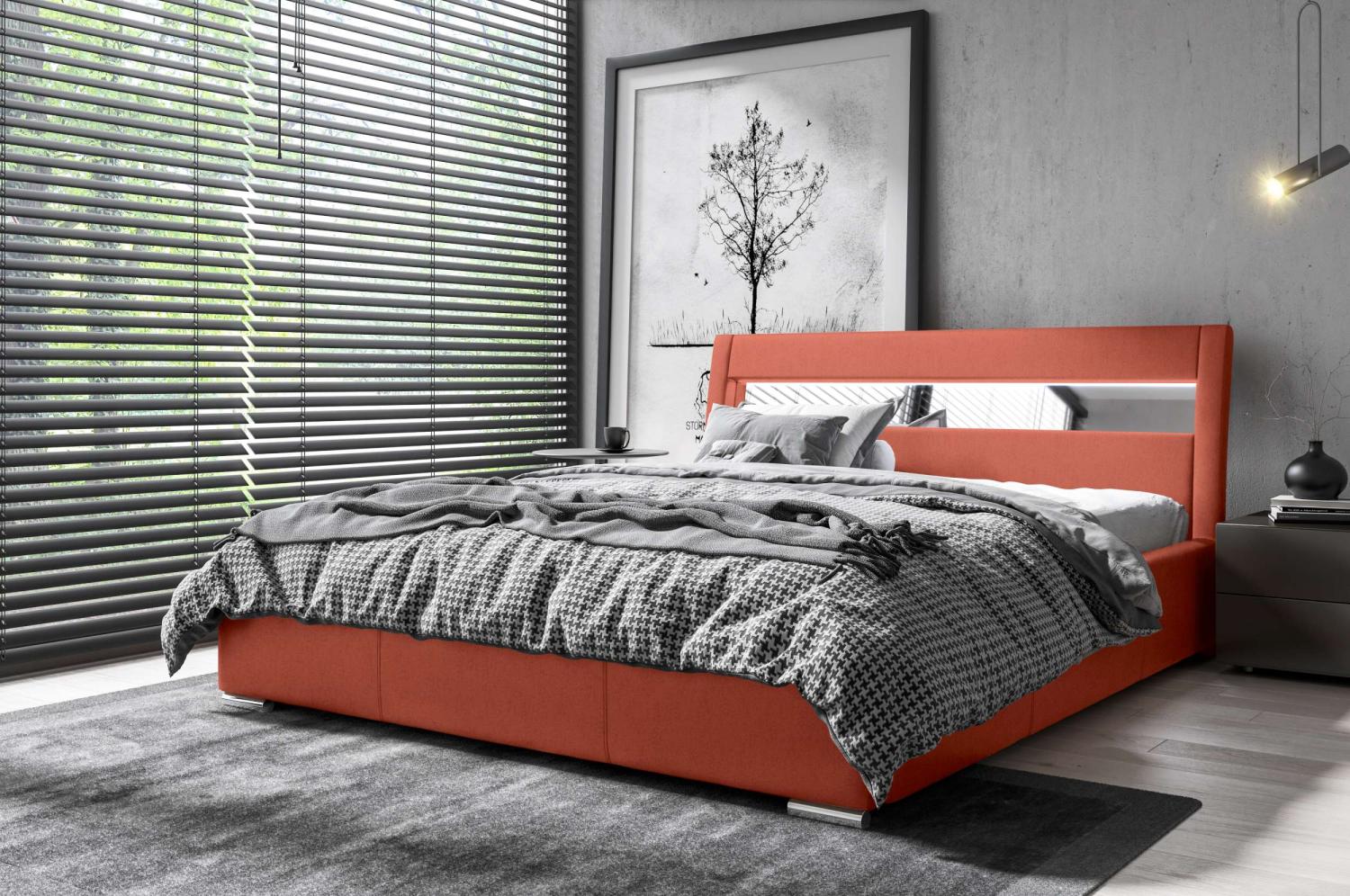 99rooms Kensley Polsterbett mit Bettkasten 180x200 cm Velours MONOLITH Korallenrot Bild 1