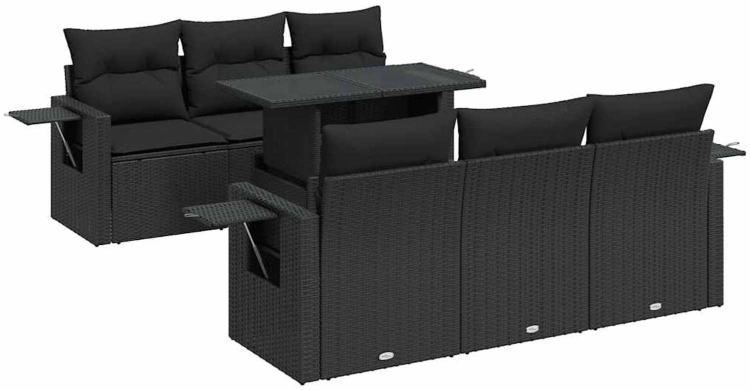 vidaXL 7-tlg. Garten-Sofagarnitur mit Kissen Schwarz Poly Rattan 3326416 Bild 1