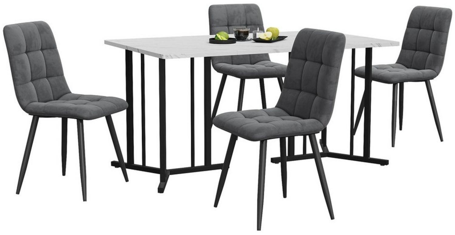 i@home Essgruppe 140×80cm Esstisch mit 4 Stühlen, Moderner Küchentisch Set, (5-tlg, für 4 Personen), Spleißen von Tischplatten,Dunkelgrau Samt Esszimmerstühle Bild 1