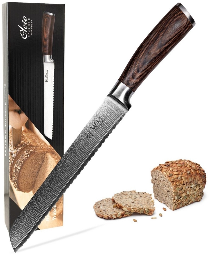 Wakoli Brotmesser EDIB Damastmesser Brotmesser I 20 cm Klinge I Pakkaholzgriff, VG10 Kern, 67 Lagen Damaststahl, Pakkaholzgriff, inkl. Geschenkbox Bild 1