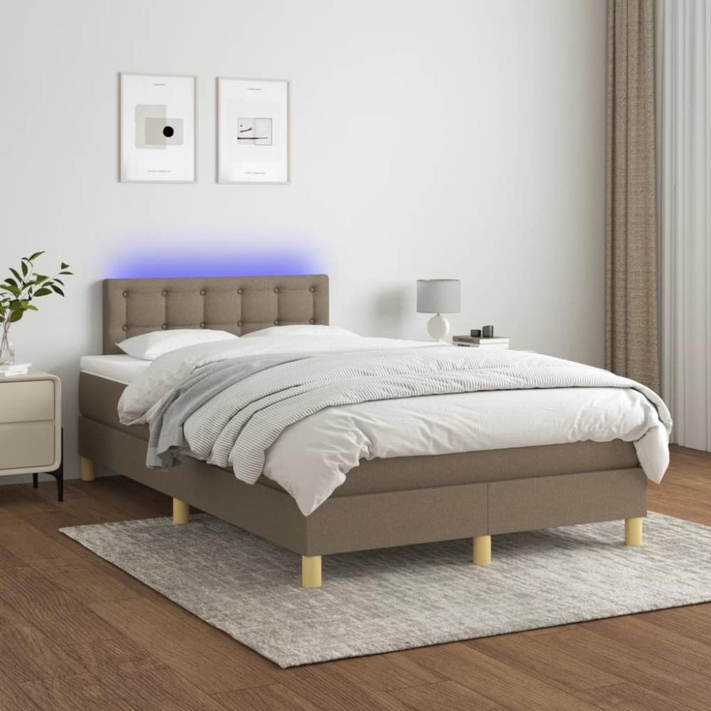 vidaXL Boxspringbett mit Matratze & LED Stoff Taupe 120 x 200 cm, Härtegrad: H2 [3134025] Bild 1