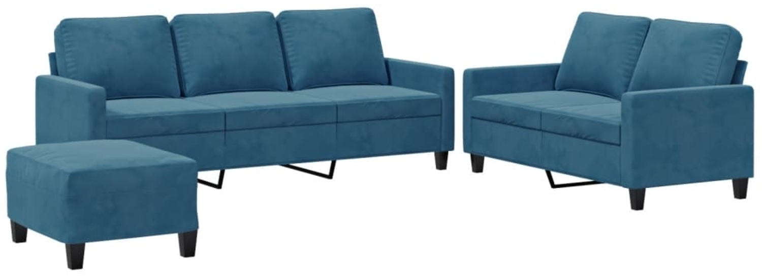 vidaXL 3-tlg. Sofagarnitur mit Kissen Blau Samt 3201535 Bild 1