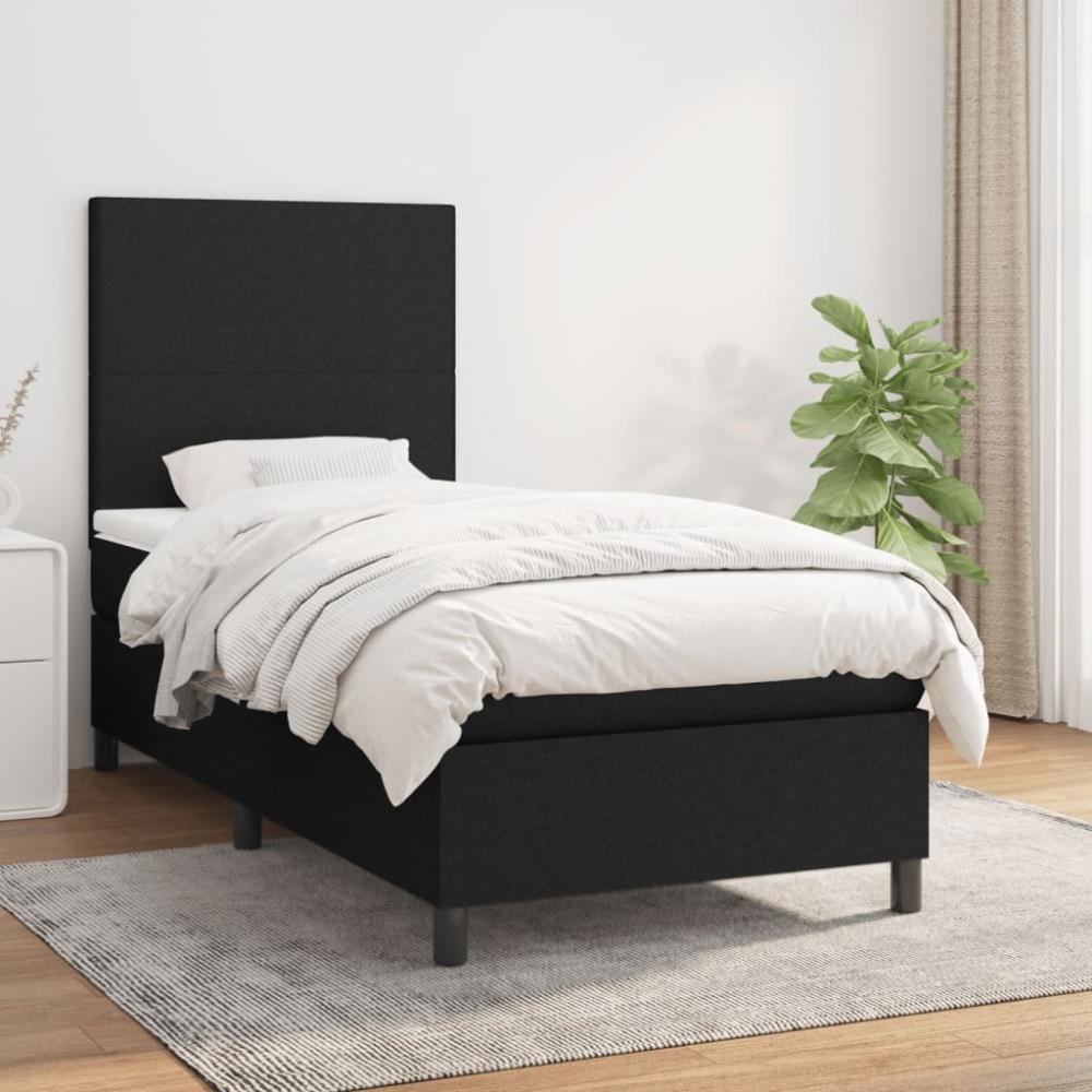 vidaXL Boxspringbett mit Matratze Schwarz 90x200 cm Stoff 3141587 Bild 1