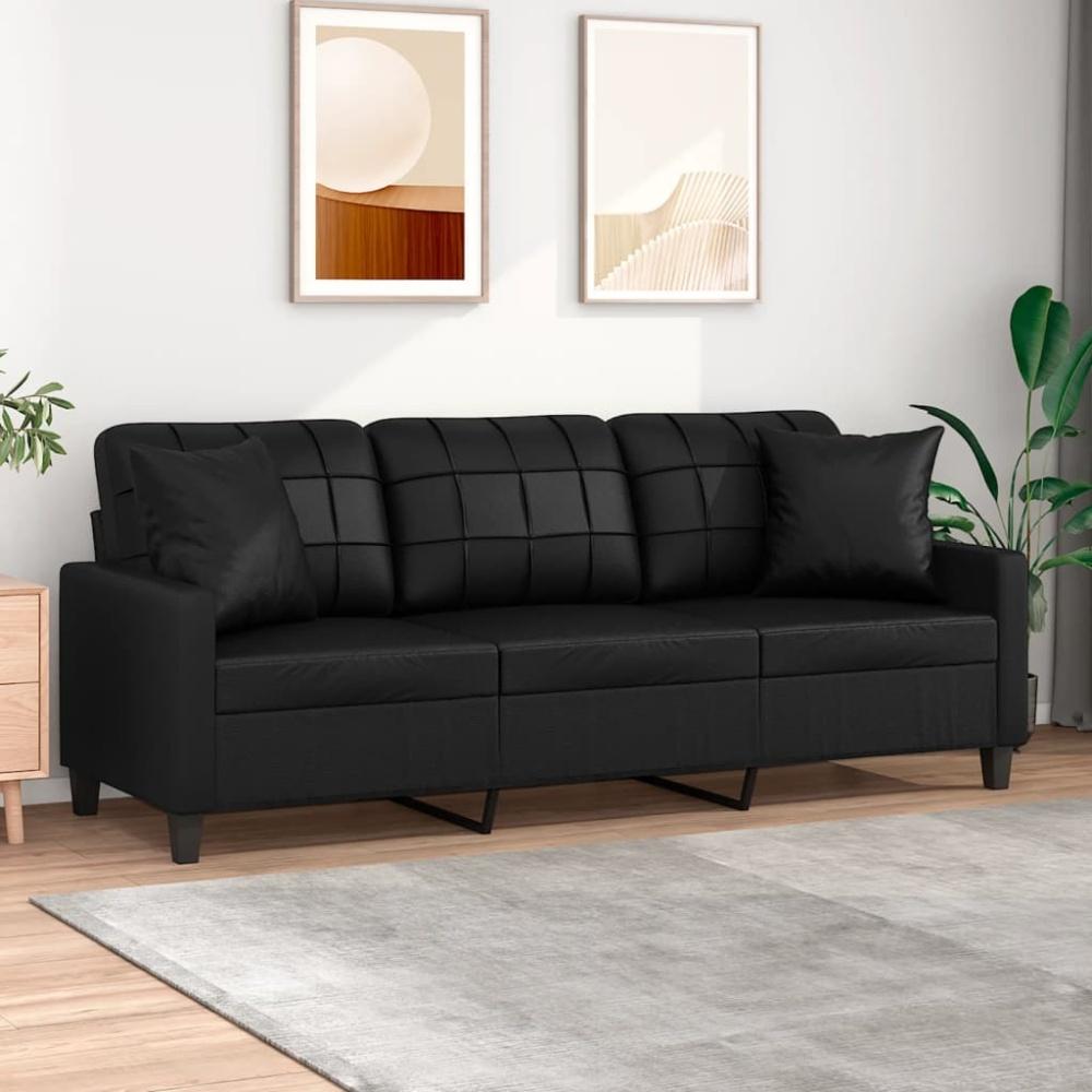 vidaXL 3-Sitzer-Sofa mit Zierkissen Schwarz 180 cm Kunstleder 3200808 Bild 1