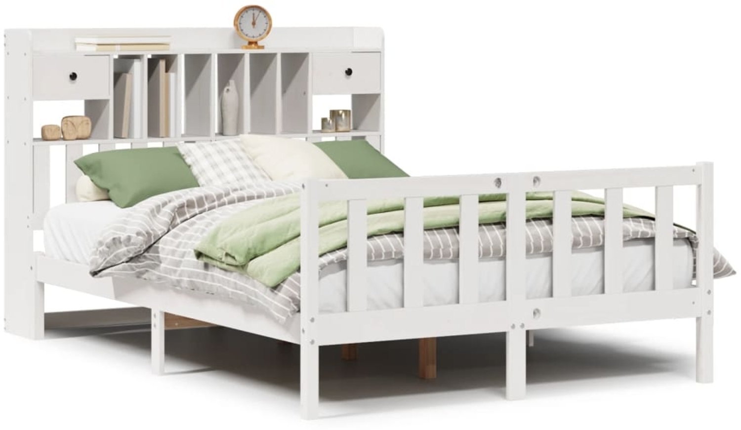 vidaXL Massivholzbett mit Regal ohne Matratze Weiß 140x200 cm Kiefer 3321744 Bild 1