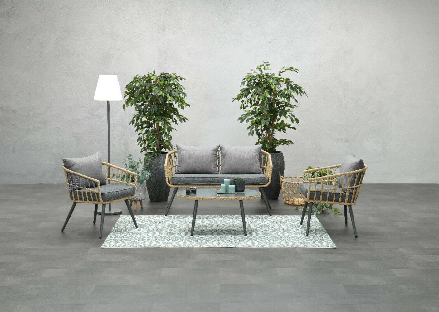 Garden Impressions Polyrattan Lounge-Set "Columbus" inkl. Sofa, Sesseln, Tisch und Kissen, natur / grau Bild 1