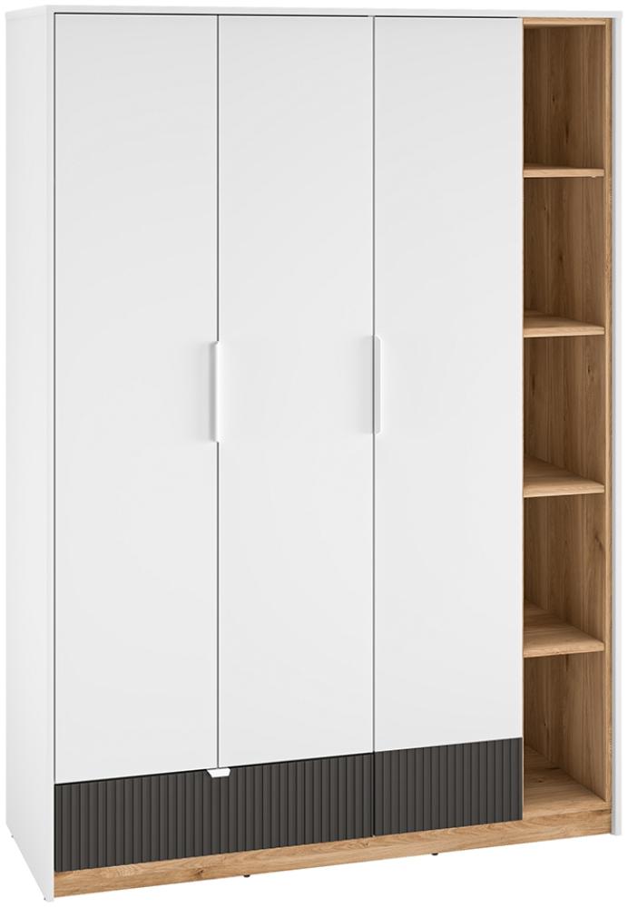 Kleiderschrank 138cm, in weiß mit Eiche und graphit, TIMARU-131 Bild 1