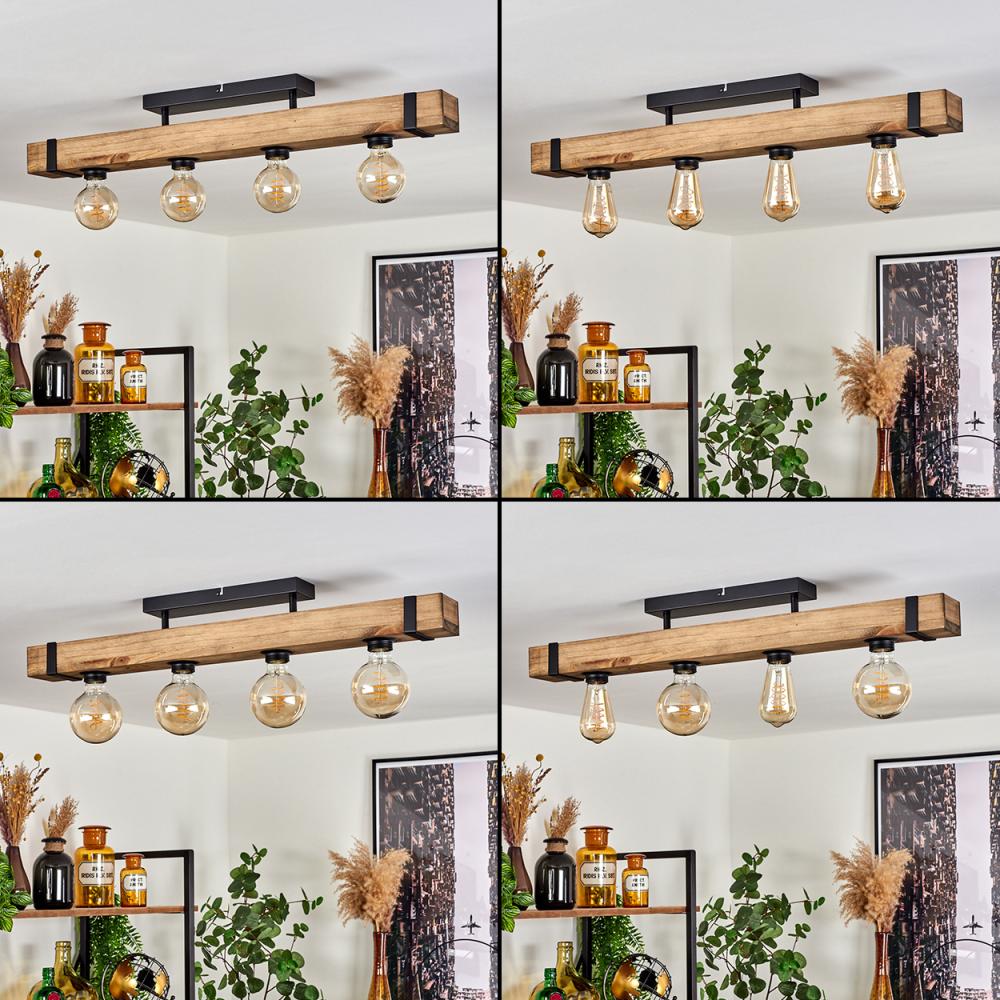hofstein Deckenleuchte »Bollengo« moderne Deckenlampe aus Metall/Holz in Schwarz/Natur, ohne Leuchtmittel, Leuchte mit Holzstab im Vintage-Design, 4xE27 Bild 1