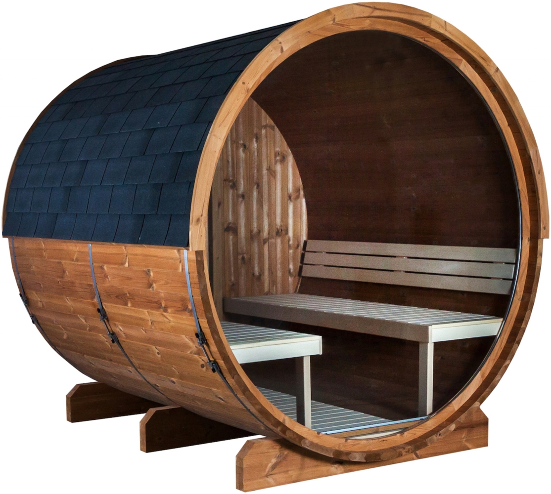 Sentiotec Kaski 220 View Fasssauna Außensauna Gartensauna aus Thermo-Kiefer Ø 220 x 220 cm Bild 1