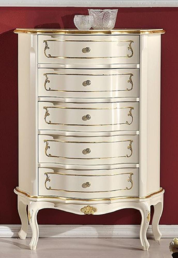 Casa Padrino Luxus Barock Kommode Creme / Gold - Handgefertigte Barockstil Massivholz Kommode mit 5 Schubladen - Handgefertigte italienische Barock Möbel - Luxus Qualität - Made in Italy Bild 1