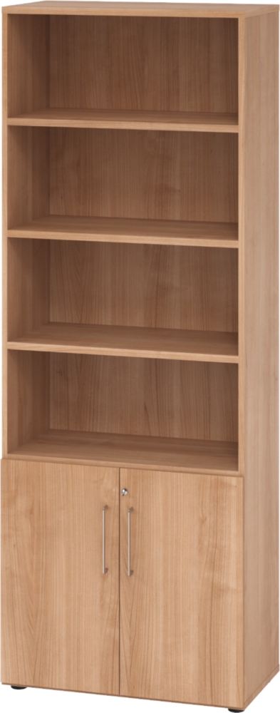 bümö Aktenregal & Schrank abschließbar, Büroschrank Regal Kombination Holz 80cm breit in Nussbaum - abschließbarer Schrank für's Büro & Arbeitszimmer, Büro Möbel Ordnerschrank, 968T2-N-N-BS Bild 1