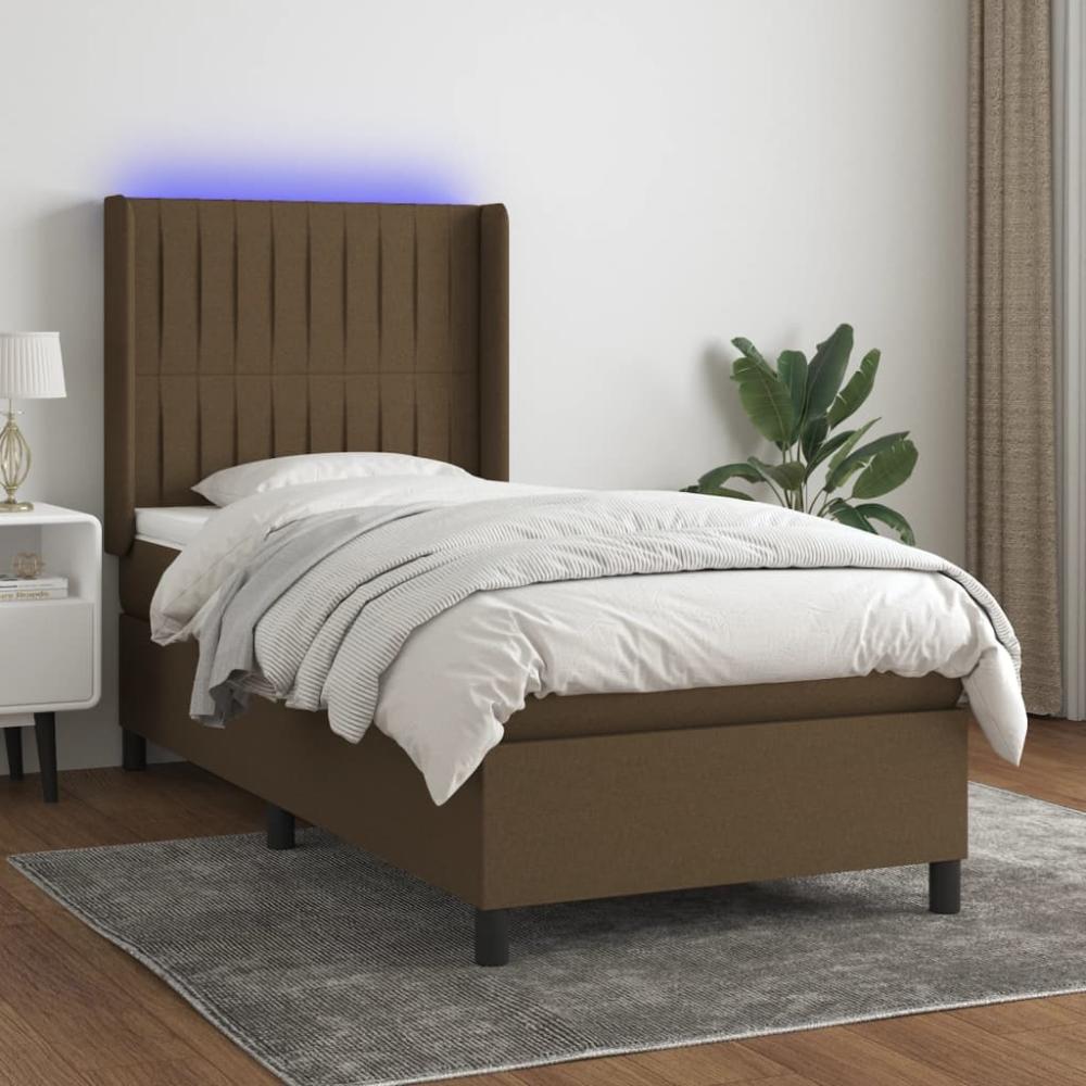 vidaXL Boxspringbett mit Matratze & LED Dunkelbraun 90x200 cm Stoff 3138448 Bild 1