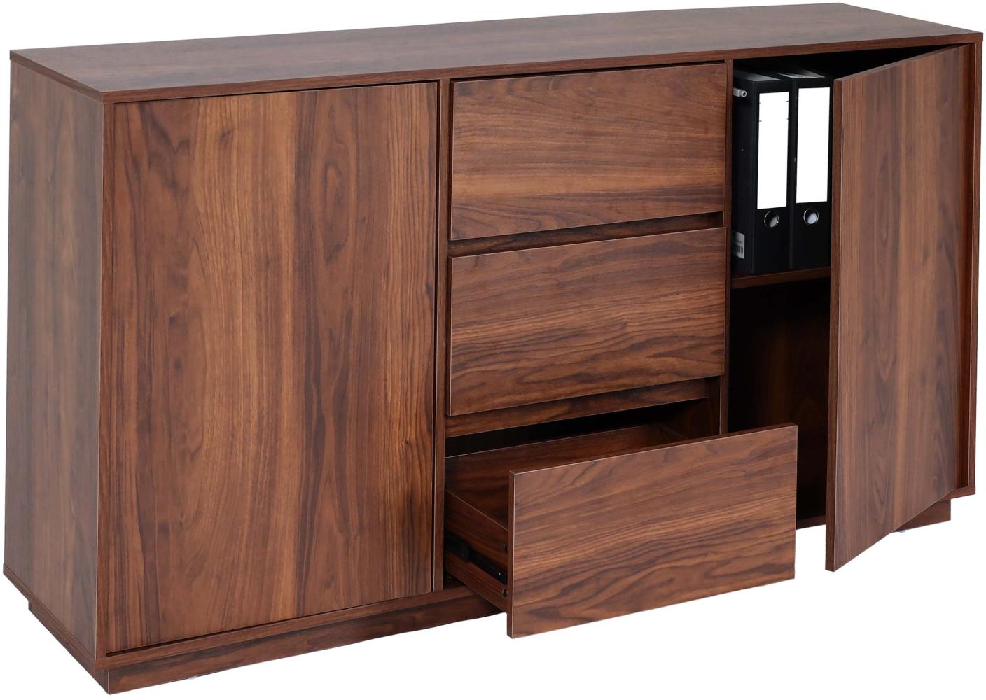 Sideboard HWC-J78, Kommode Schrank Highboard Schublade, MDF Soft-Close 86x160x40cm ~ Walnuss-Optik Bild 1