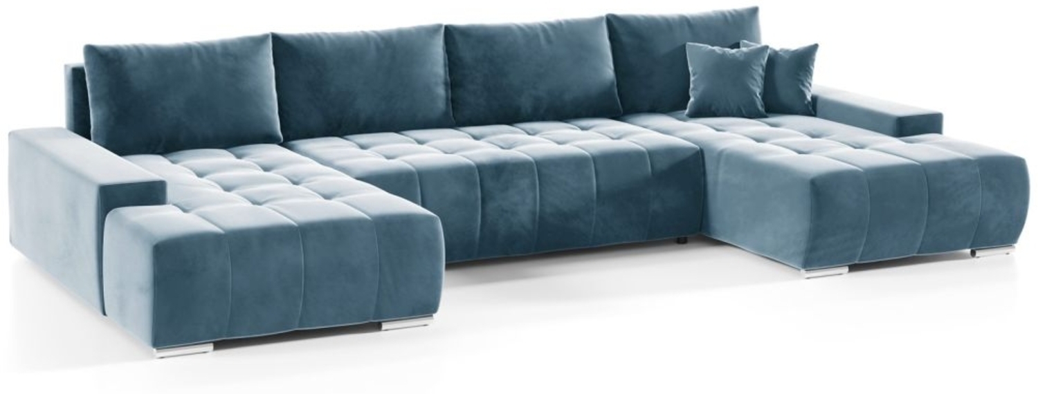 Wohnlandschaft Sofa mit Schlaffunktion VOGAR Stoff Monolith Graublau Bild 1