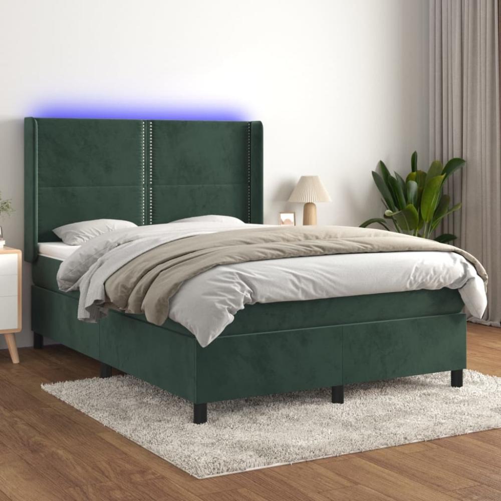 vidaXL Boxspringbett mit Matratze & LED Dunkelgrün 140x190 cm Samt 3139502 Bild 1